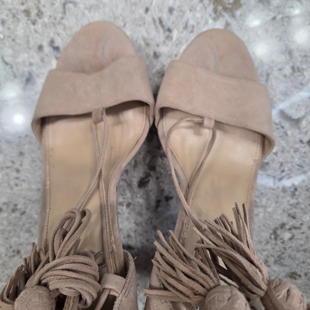 Michael‎ Kors Suede Lace Up Tassel Platform Block Heels Tan Women's Shoes - Picture 15 of 16